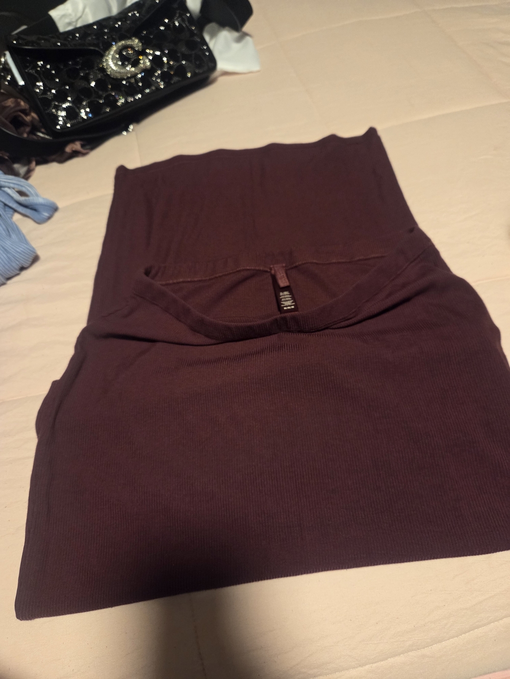 Skims Ribbed Pencil Skirt in Burgandy
